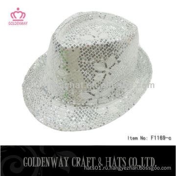 Мода Silver Sequin Fedora Hat карнавальная шляпа